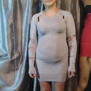 Derek Lam Silver Long Sleeve Dress with Cut-Outs